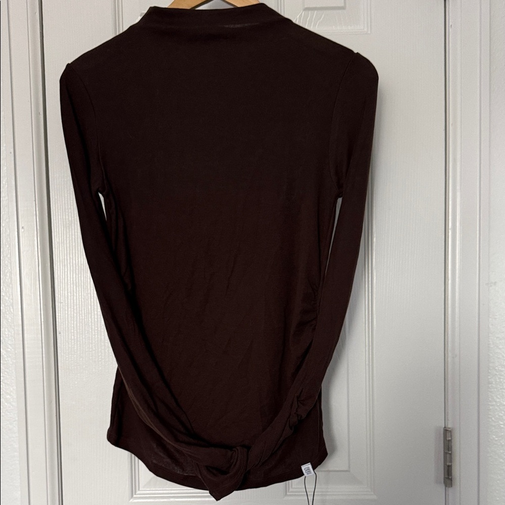 C202 Women's Brown Lyocell Wool Blend Mock Neck Long Sleeve Top S NWT